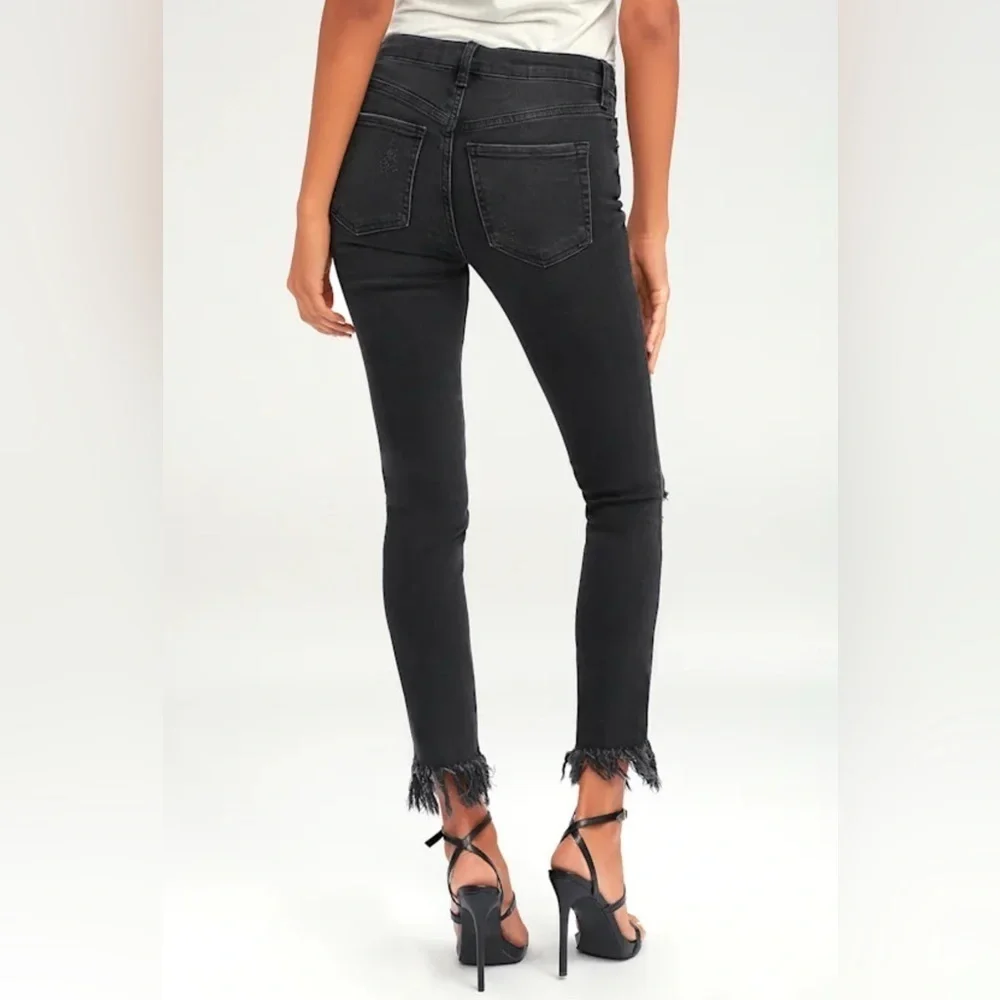 Women’s Free People Great Heights Washed Black Frayed Skinny Jeans Size 25